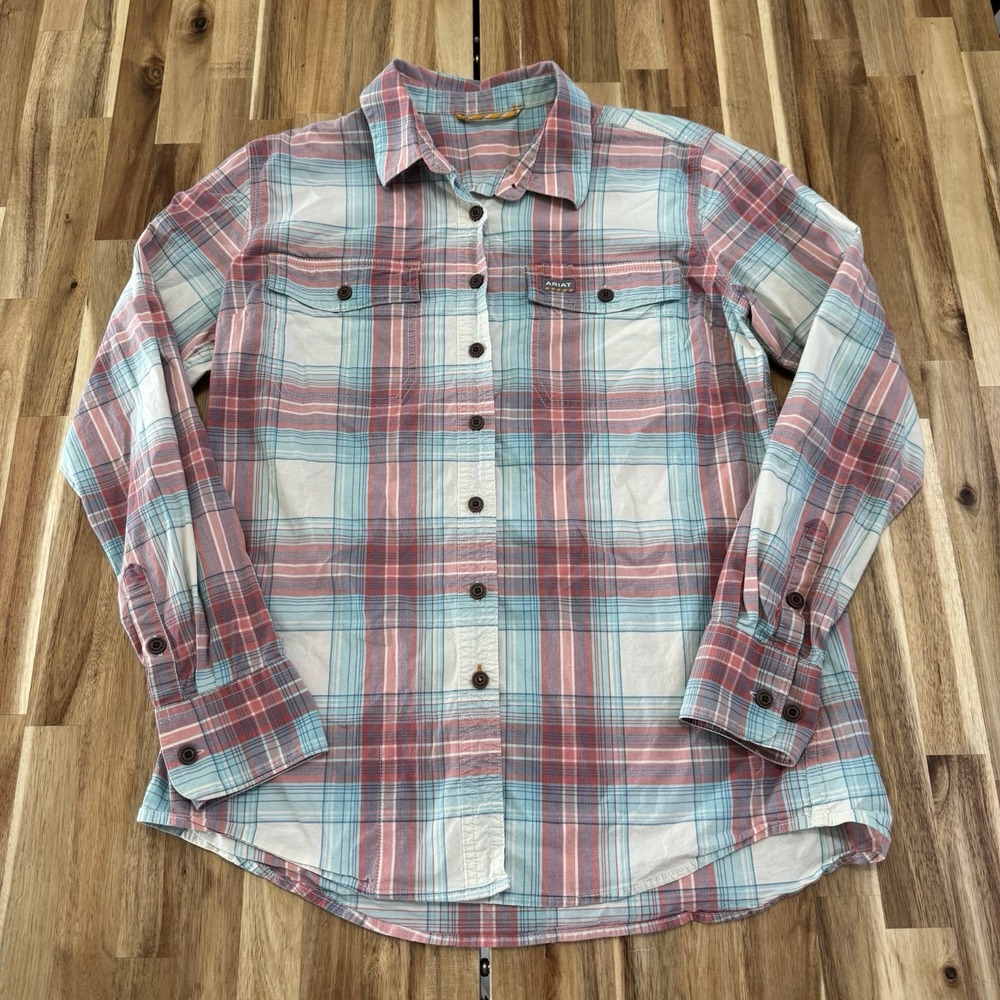 Ariat Rebar Work Shirt Womens M Plaid Long Sleeve Button Up Western 10048720